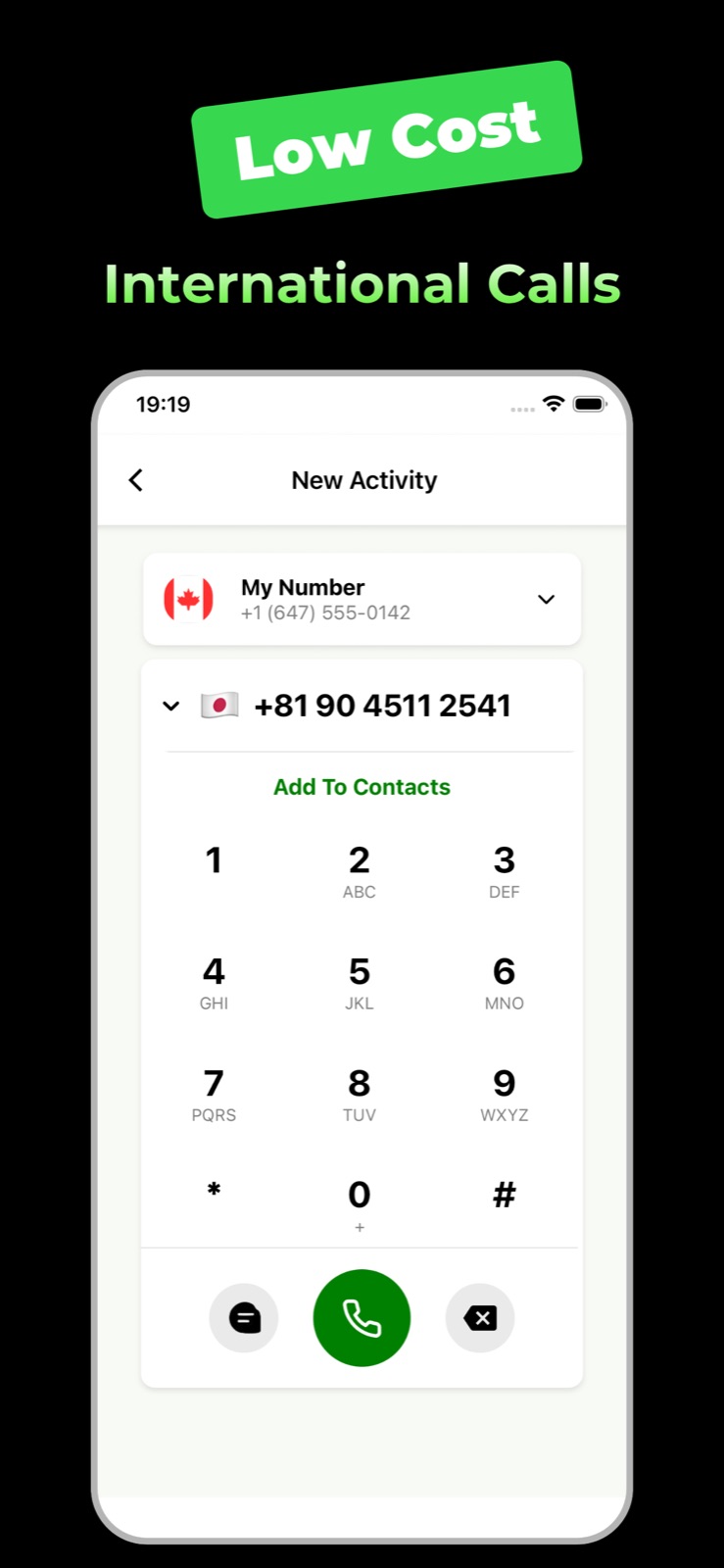 Numy keypad for international calls from your second number