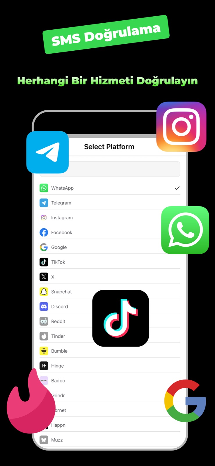 Numy’de SMS doğrulama için platform seçimi